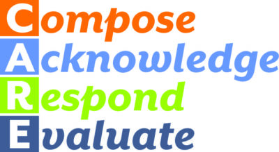 Compose, Acknowledge, Respond, Evaluate graphic from Stamp & Chase